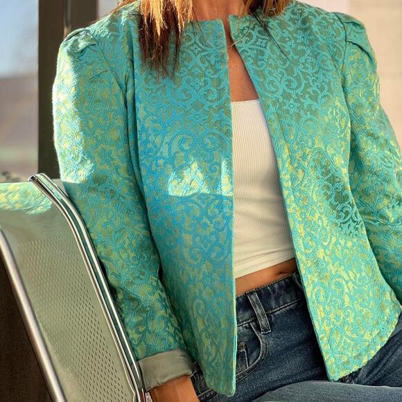 Women's Small Blazer Top Blue Tapestry Vintage 1950s - Picture 1 of 2